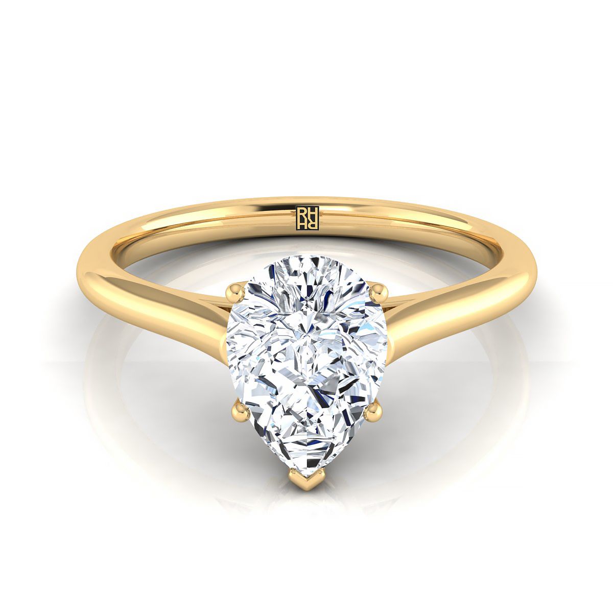 แหวนหมั้นทรงลูกแพร์ 18K สีเหลืองทอง สไตล์มหาวิหาร Comfort Fit Solitaire Engagement Ring