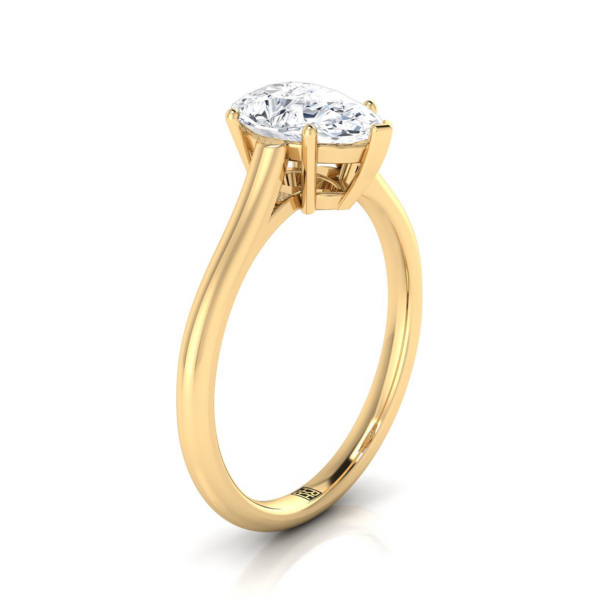 แหวนหมั้นทรงลูกแพร์ 18K สีเหลืองทอง สไตล์มหาวิหาร Comfort Fit Solitaire Engagement Ring