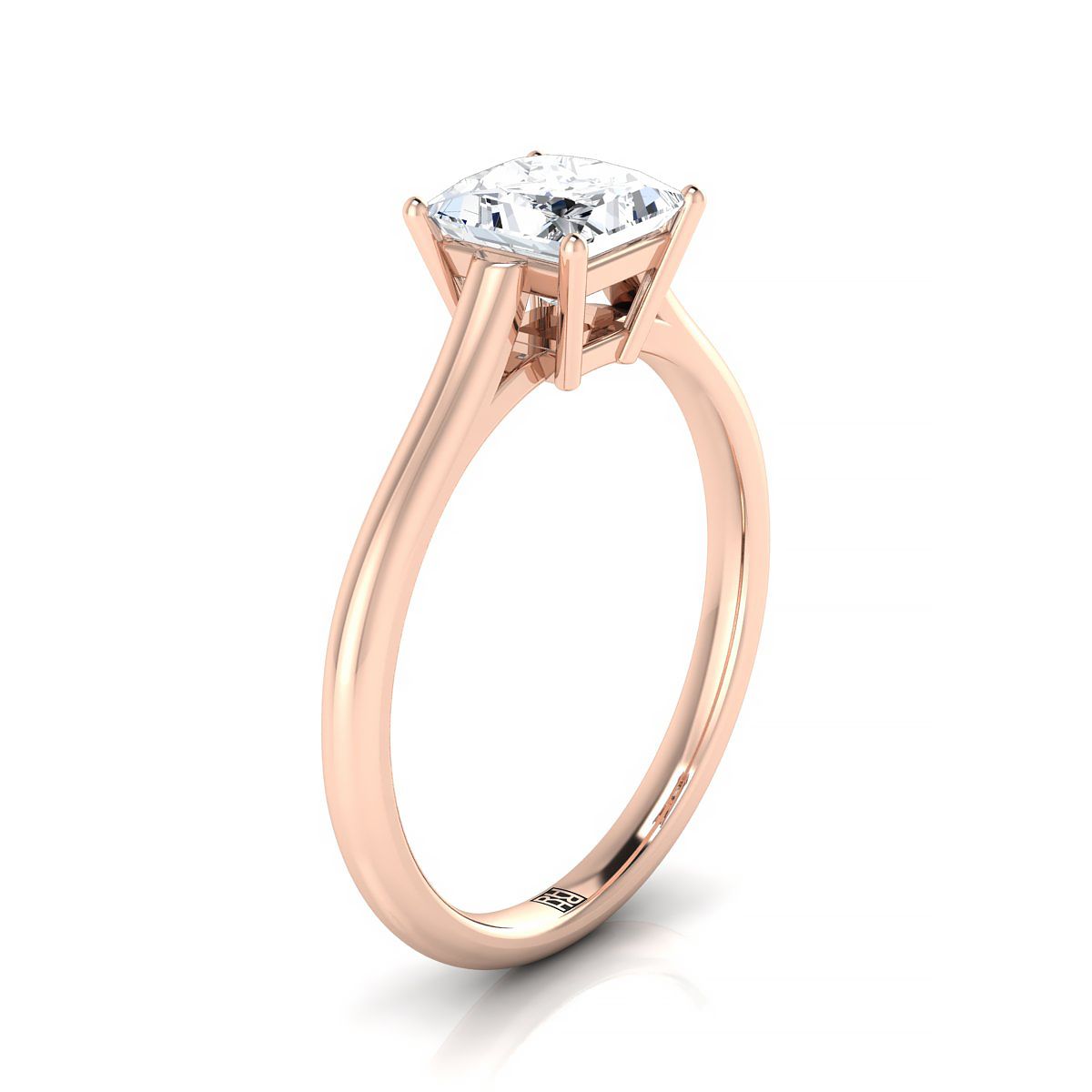 แหวนหมั้นเพชรทรงเจ้าหญิงคัท 14K โรสโกลด์ สไตล์ Comfort Fit Solitaire