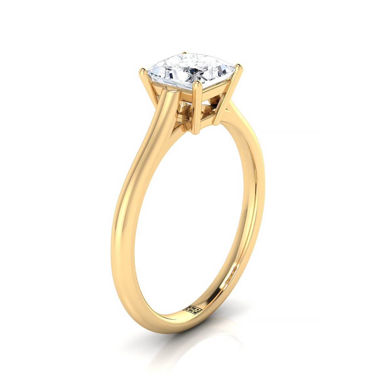 แหวนหมั้นเพชรทรงเจ้าหญิงคัทเยลโลว์โกลด์ 18K สไตล์ Comfort Fit Solitaire