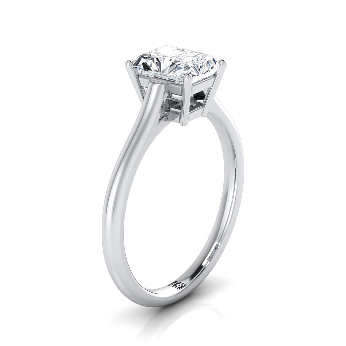 แหวนหมั้นเพชร 14K White Gold Radiant Cut สไตล์มหาวิหาร Comfort Fit Solitaire