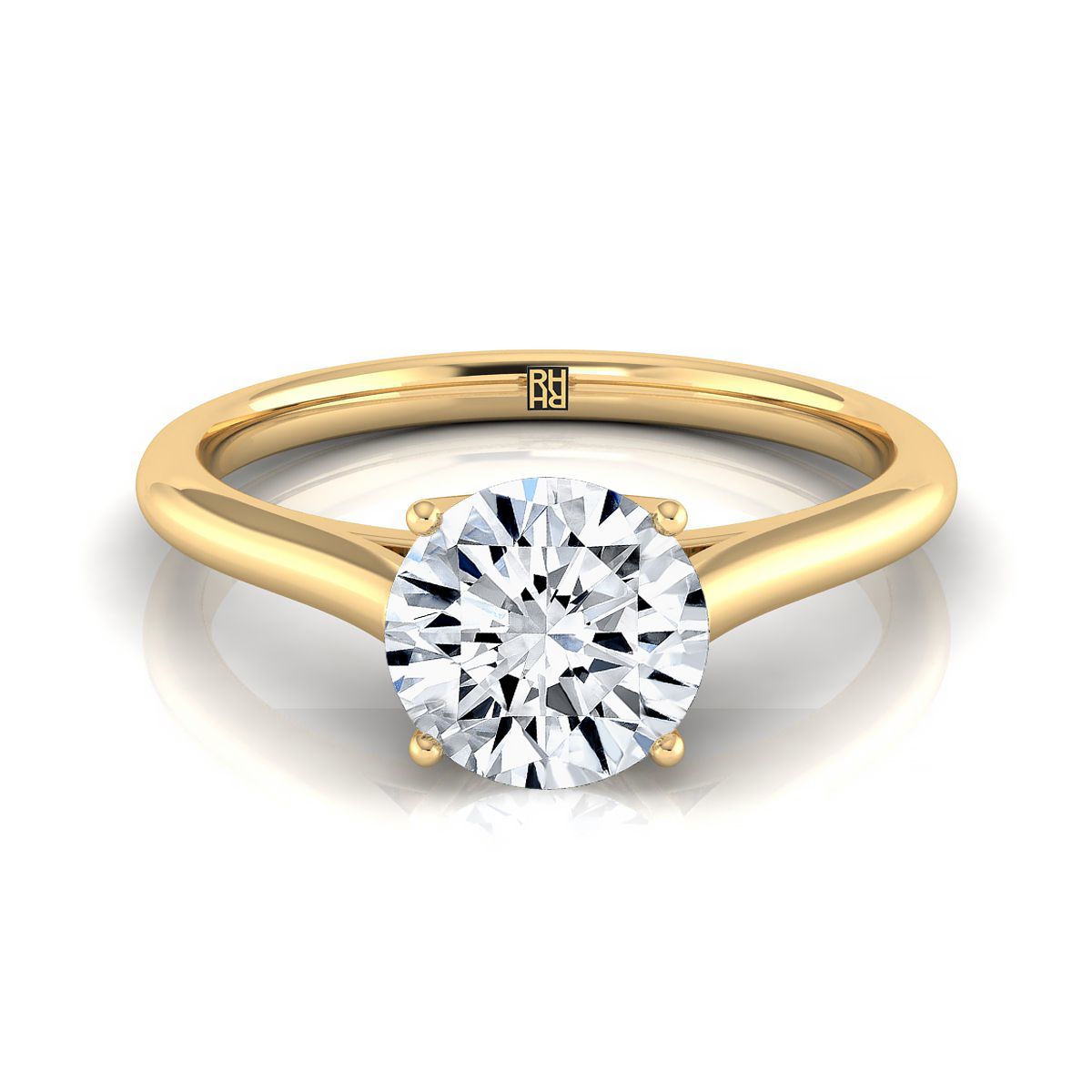 18K Yellow Gold Round Brilliant  Cathedral Style Comfort Fit Solitaire Engagement Ring