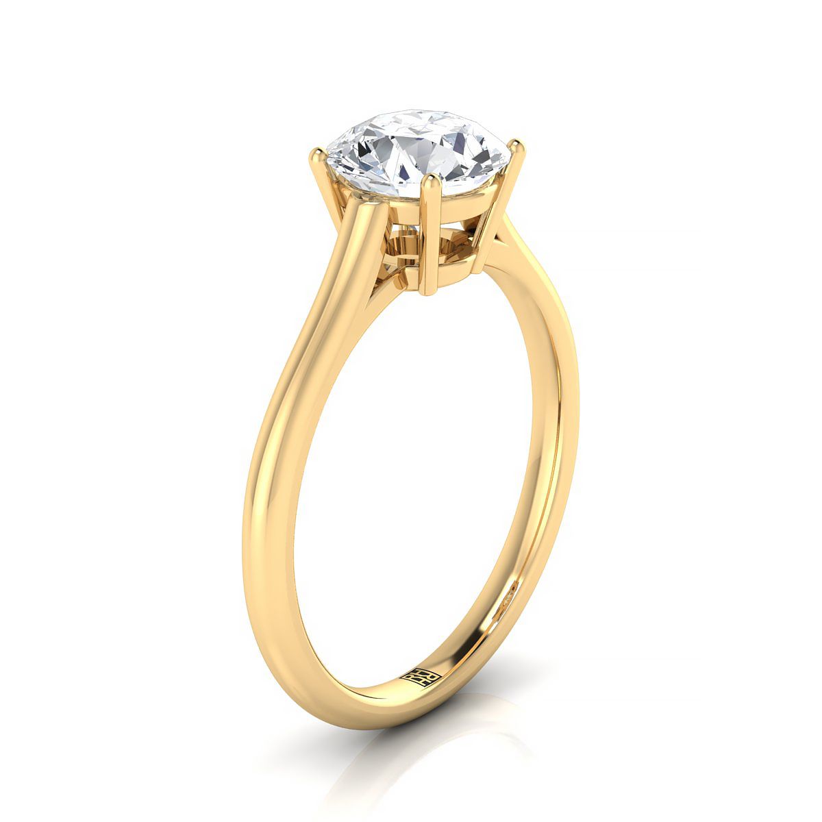 14K Yellow Gold Round Brilliant Cathedral Style Comfort Fit Solitaire แหวนหมั้น