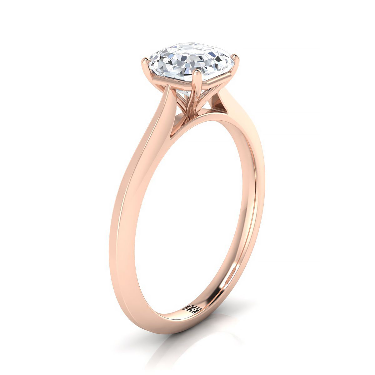 แหวนหมั้นเพชร 14K Rose Gold Asscher Cut Timeless Solitaire Comfort Fit