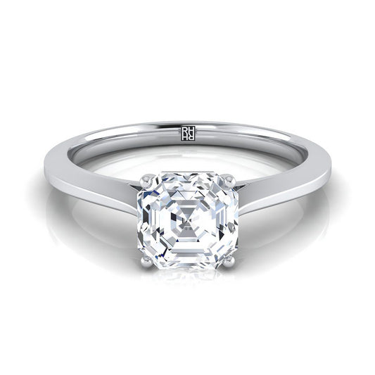 14K White Gold Asscher Cut  Timeless Solitaire Comfort Fit Engagement Ring