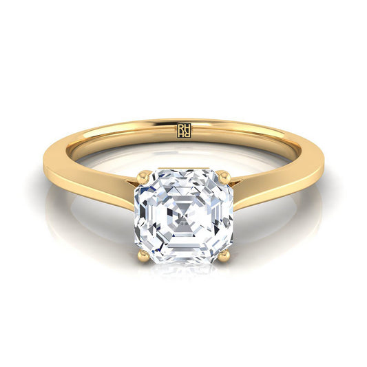 18K Yellow Gold Asscher Cut  Timeless Solitaire Comfort Fit Engagement Ring