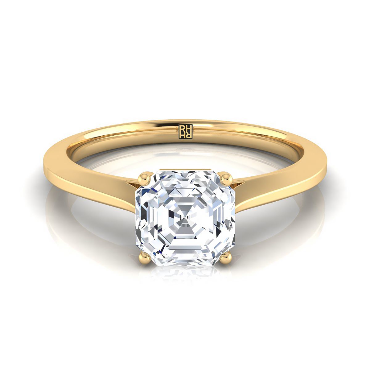 14K Yellow Gold Asscher Cut  Timeless Solitaire Comfort Fit Engagement Ring