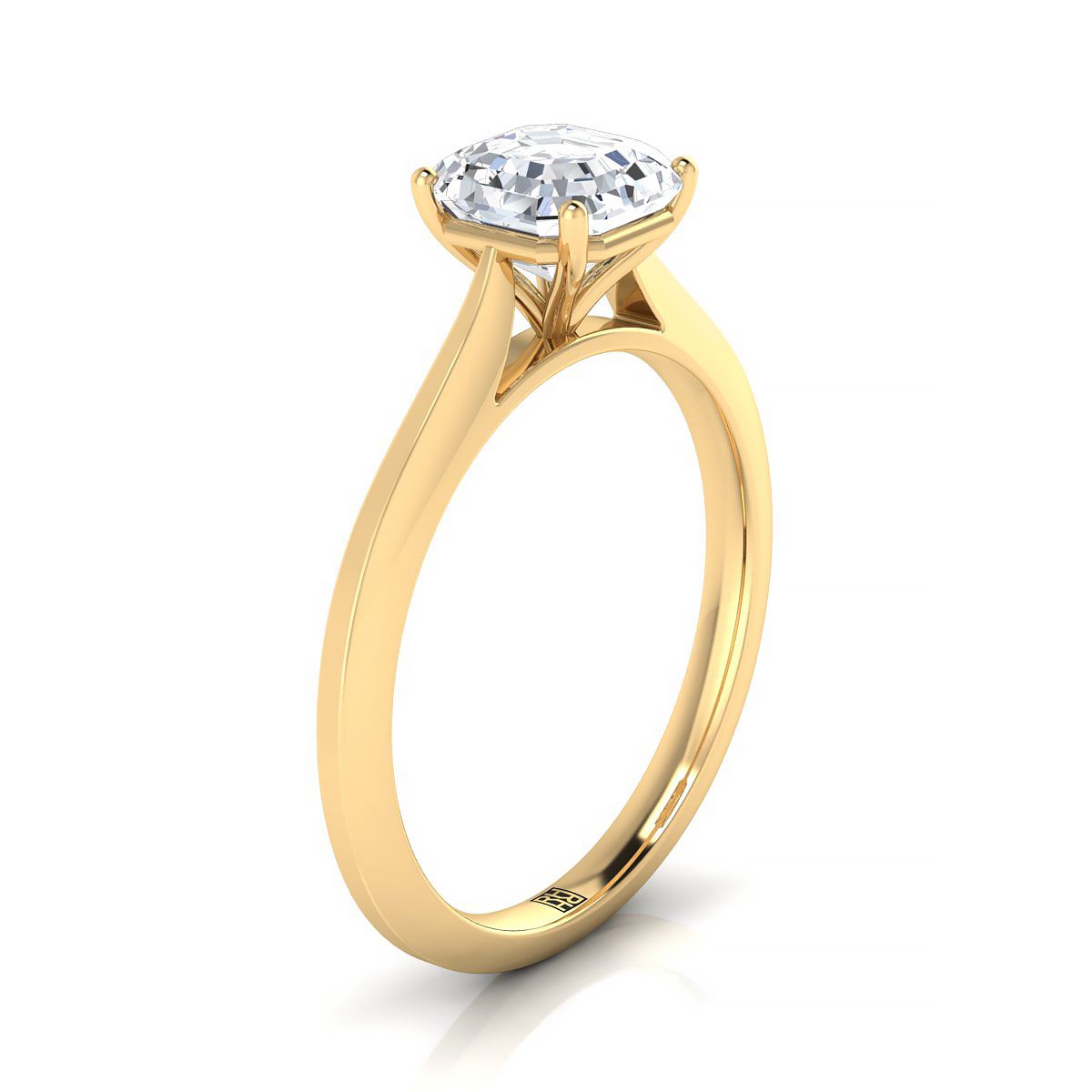 14K Yellow Gold Asscher Cut  Timeless Solitaire Comfort Fit Engagement Ring