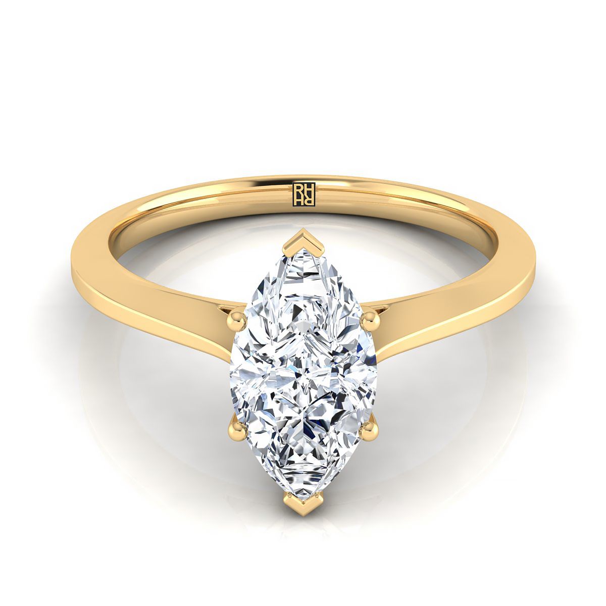 แหวนหมั้นเยลโลว์โกลด์ 18K Marquise Solitaire Comfort Fit