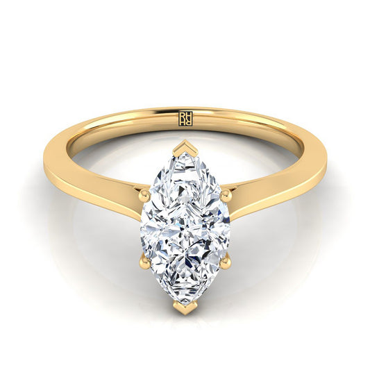 แหวนหมั้นเยลโลว์โกลด์ 18K Marquise Solitaire Comfort Fit