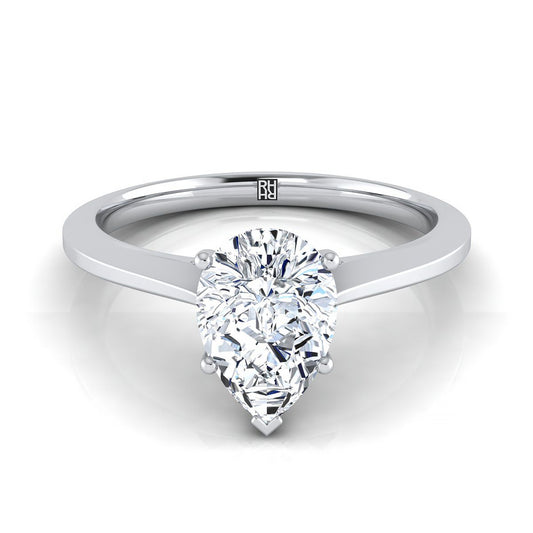 Platinum Pear Shape Center  Timeless Solitaire Comfort Fit Engagement Ring