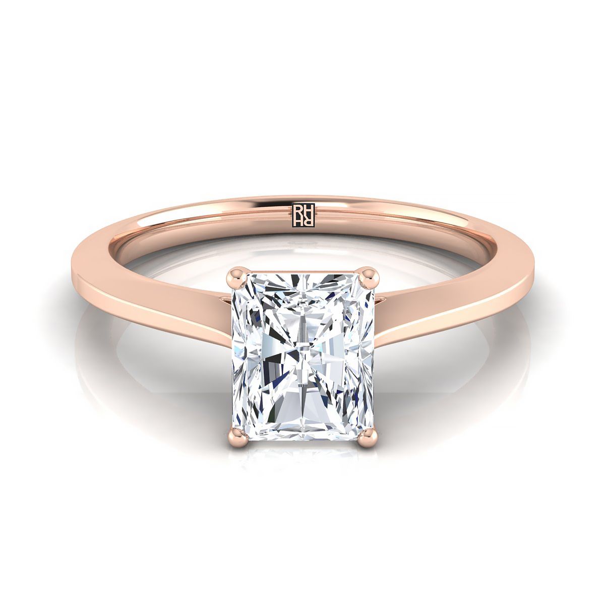 แหวนหมั้นเพชร 14K Rose Gold Radiant Cut Center Timeless Solitaire Comfort Fit