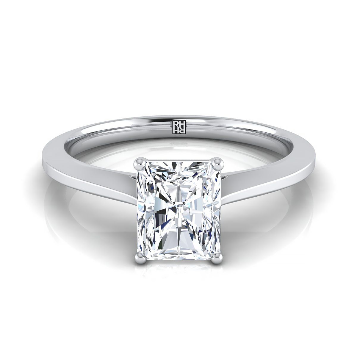 แหวนหมั้นเพชรไวท์โกลด์ 18K Radiant Cut Center Timeless Solitaire Comfort Fit