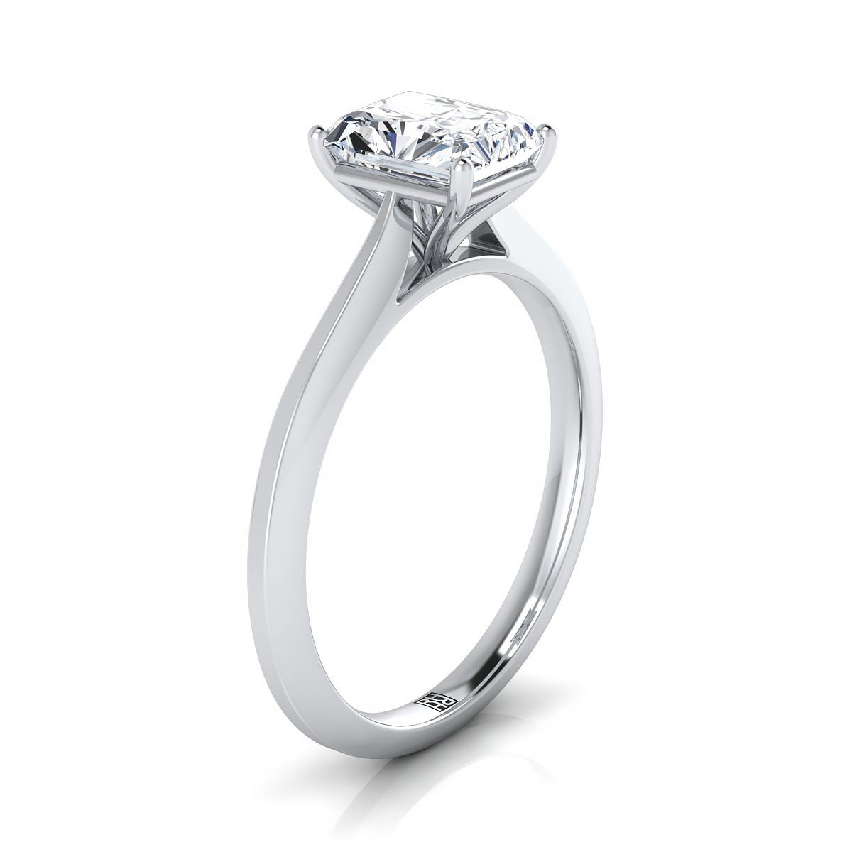 แหวนหมั้นเพชรไวท์โกลด์ 18K Radiant Cut Center Timeless Solitaire Comfort Fit