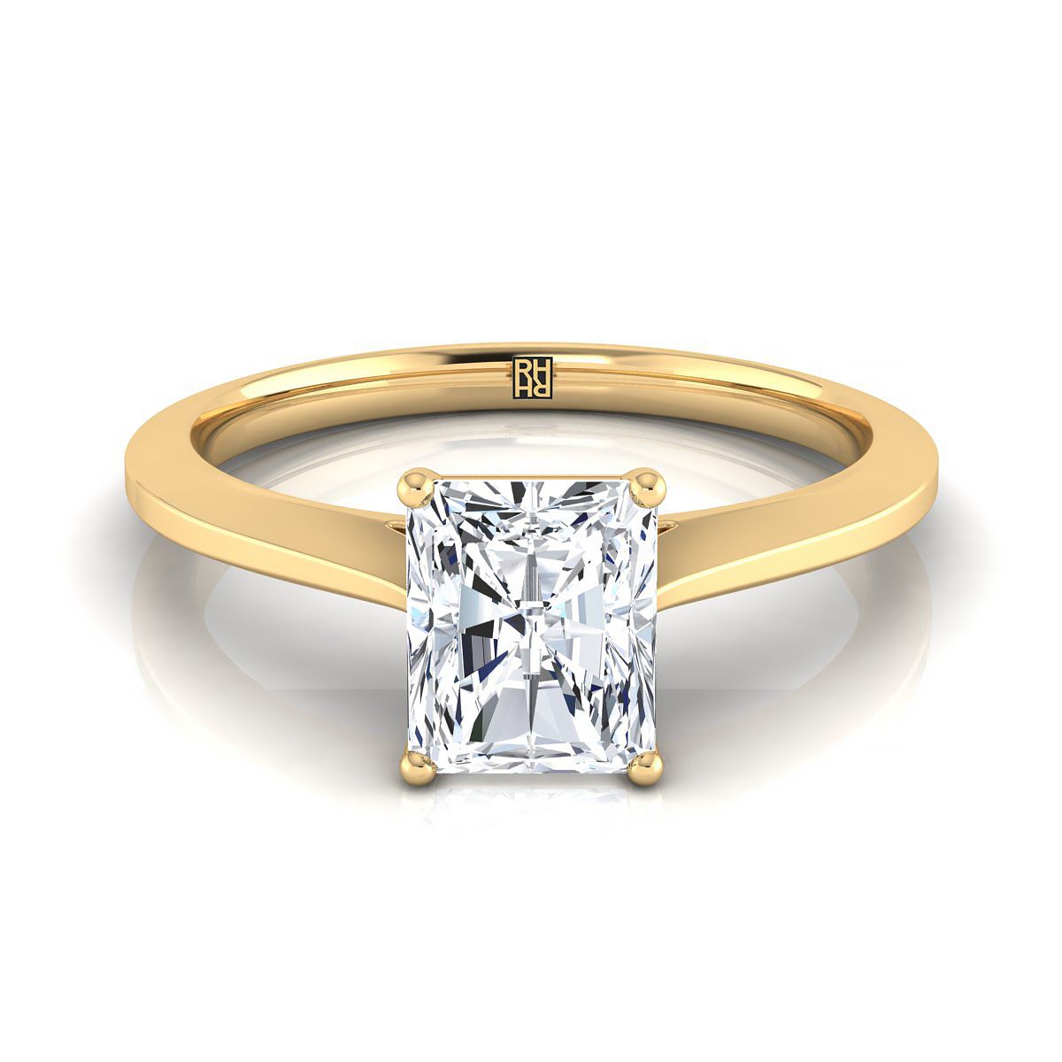 แหวนหมั้นเพชรเยลโลว์โกลด์ 18K Radiant Cut Center Timeless Solitaire Comfort Fit