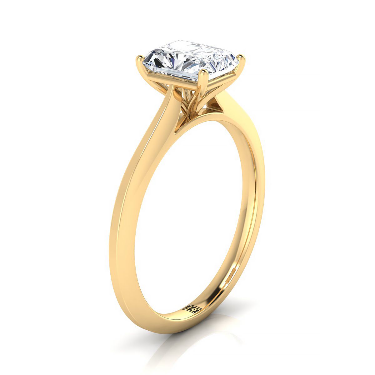 แหวนหมั้นเพชรเยลโลว์โกลด์ 18K Radiant Cut Center Timeless Solitaire Comfort Fit