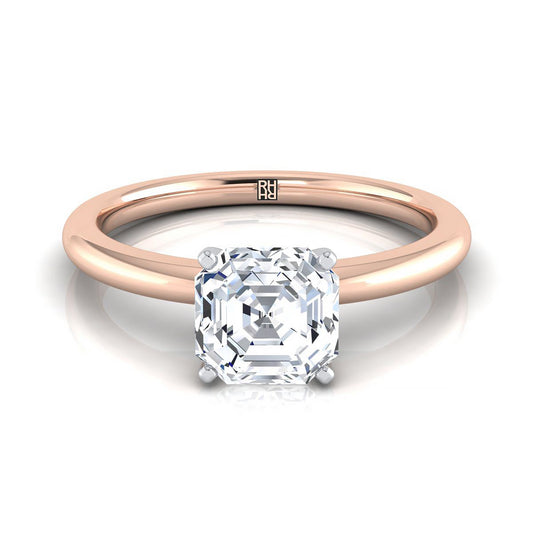 แหวนหมั้นเพชร 14K Rose Gold Asscher Cut Round Comfort Fit Claw Prong Solitaire