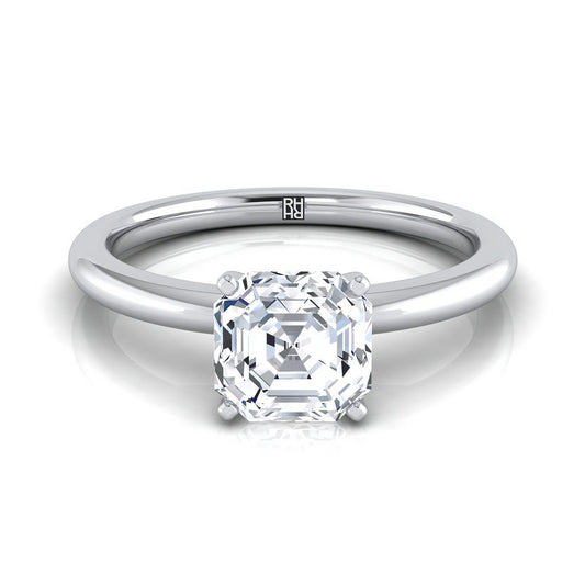 Platinum Asscher Cut Round Comfort Fit Claw Prong Solitaire แหวนหมั้น