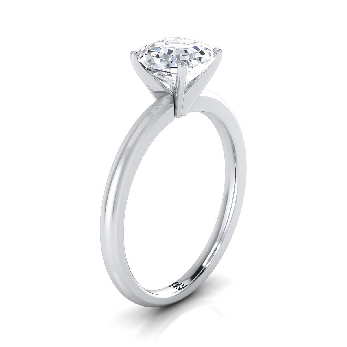 แหวนหมั้นทองคำขาว 18K Asscher Cut Round Comfort Fit Claw Prong Solitaire