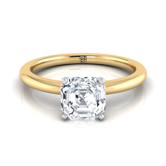 แหวนหมั้นทอง 18K Asscher Cut Round Comfort Fit Claw Prong Solitaire