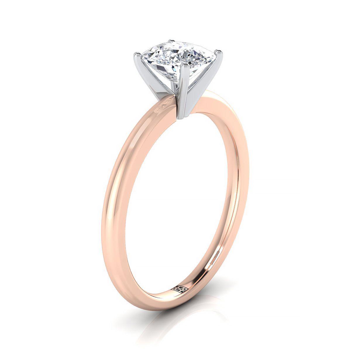 14K Rose Gold Cushion Round Comfort Fit Claw Prong Solitaire แหวนหมั้น