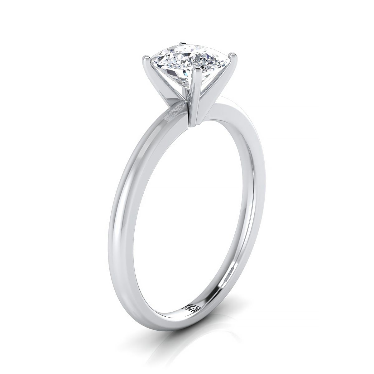 แหวนหมั้นเพชร 18K White Gold Cushion Round Comfort Fit Claw Prong Solitaire