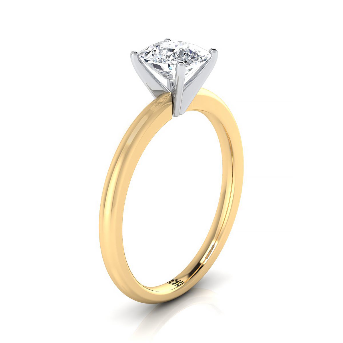 แหวนหมั้นเพชร 18K Yellow Gold Cushion Round Comfort Fit Claw Prong Solitaire