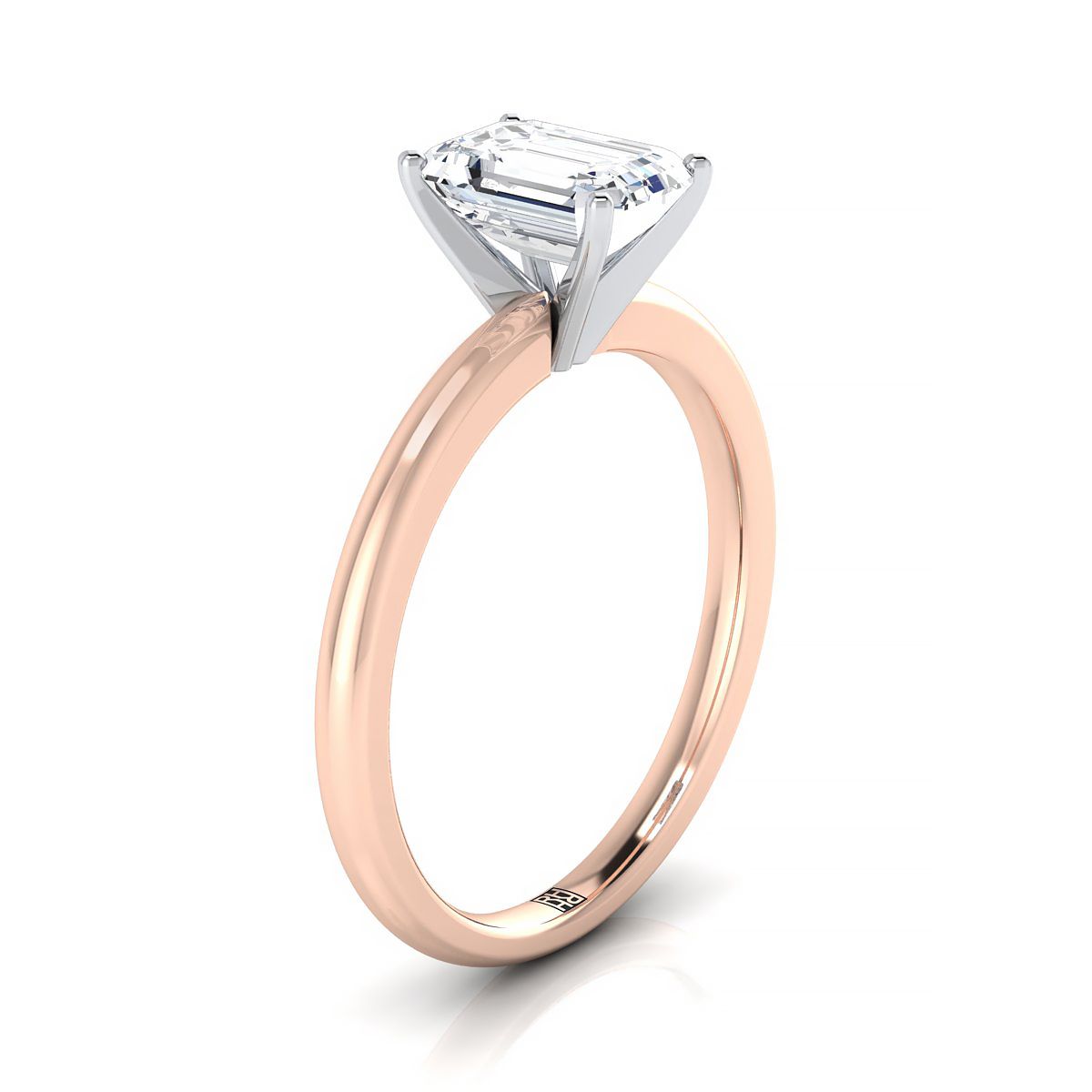 แหวนหมั้นเพชร 14K Rose Gold Emerald Cut Comfort Fit Claw Prong Solitaire