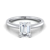 Platinum Emerald Cut  Round Comfort Fit Claw Prong Solitaire Engagement Ring