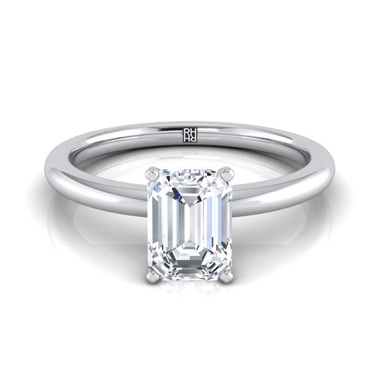 แหวนหมั้นเพชร 14K White Gold Emerald Cut Comfort Fit Claw Prong Solitaire