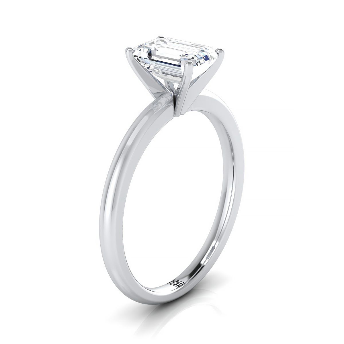 แหวนหมั้นเพชร 18K White Gold Emerald Cut Comfort Fit Claw Prong Solitaire