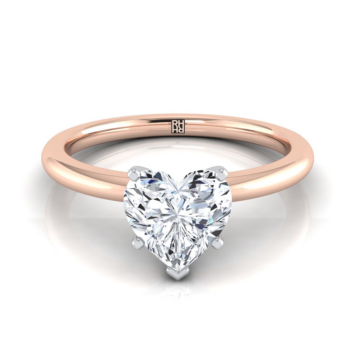 แหวนหมั้นรูปหัวใจสีโรสโกลด์ 14K ทรงกลม Comfort Fit Claw Prong Solitaire