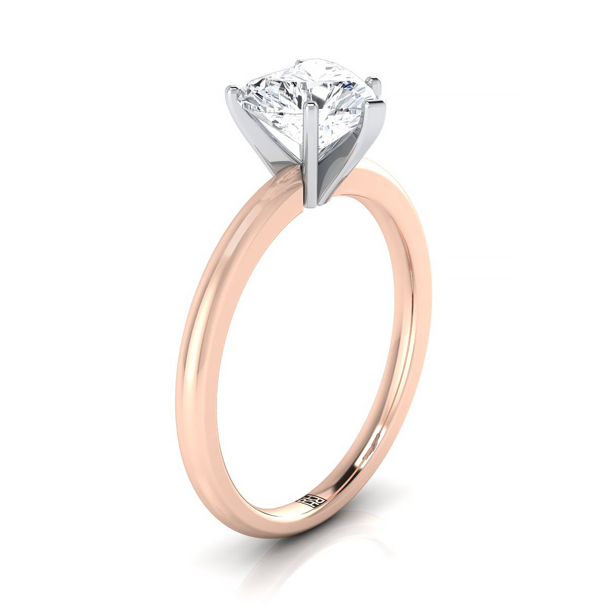 แหวนหมั้นรูปหัวใจสีโรสโกลด์ 14K ทรงกลม Comfort Fit Claw Prong Solitaire