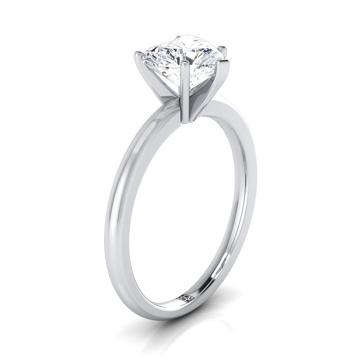 แหวนหมั้นรูปหัวใจทองคำขาว 14K ทรงกลม Comfort Fit Claw Prong Solitaire