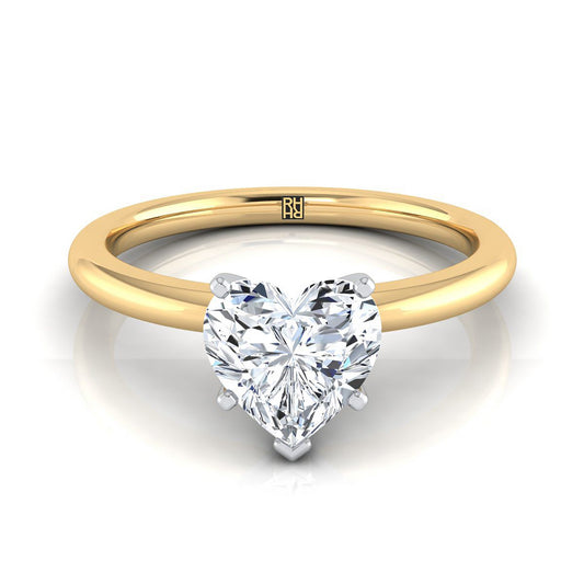 แหวนหมั้นรูปหัวใจสีเหลืองทอง 14K ทรงกลม Comfort Fit Claw Prong Solitaire