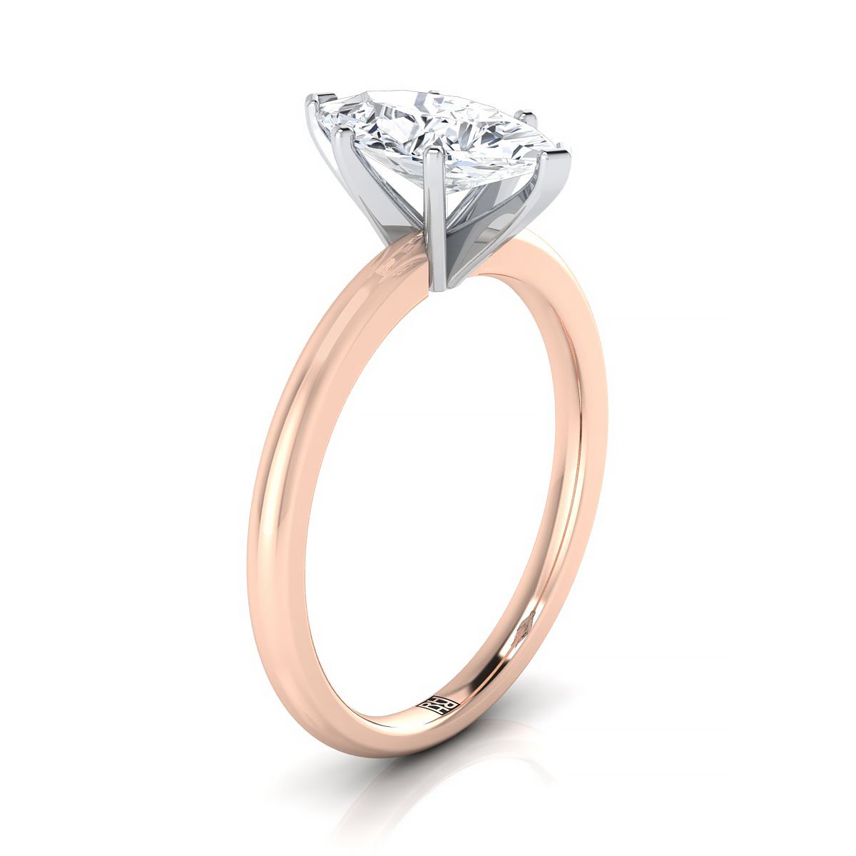 แหวนหมั้นเพชร 14K Rose Gold Marquise Round Comfort Fit Claw Prong Solitaire