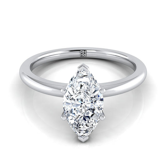 แหวนหมั้นทองคำขาว 18K Marquise Round Comfort Fit Claw Prong Solitaire