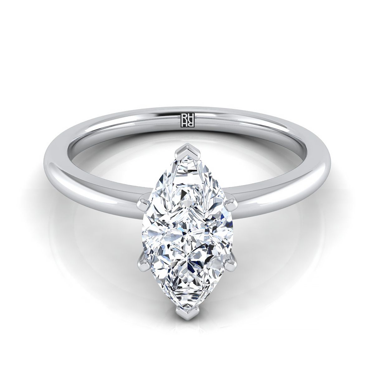 แหวนหมั้นแพลทินัม Marquise Round Comfort Fit Claw Prong Solitaire