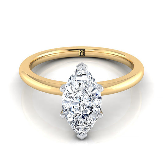 แหวนหมั้นเพชร Marquise Round Comfort Fit Claw Prong Solitaire 14K