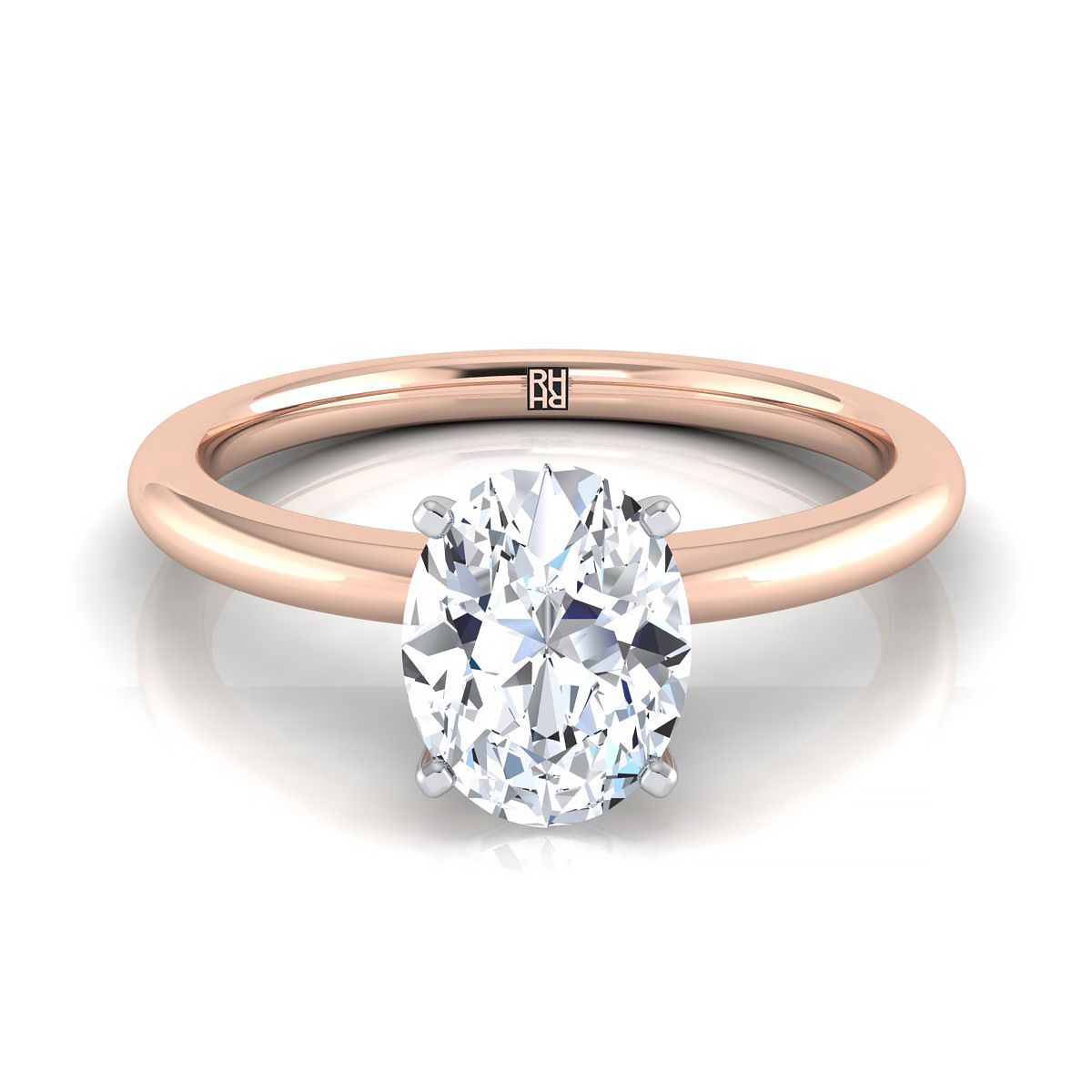 14K Rose Gold Oval Round Comfort Fit Claw Prong Solitaire แหวนหมั้น