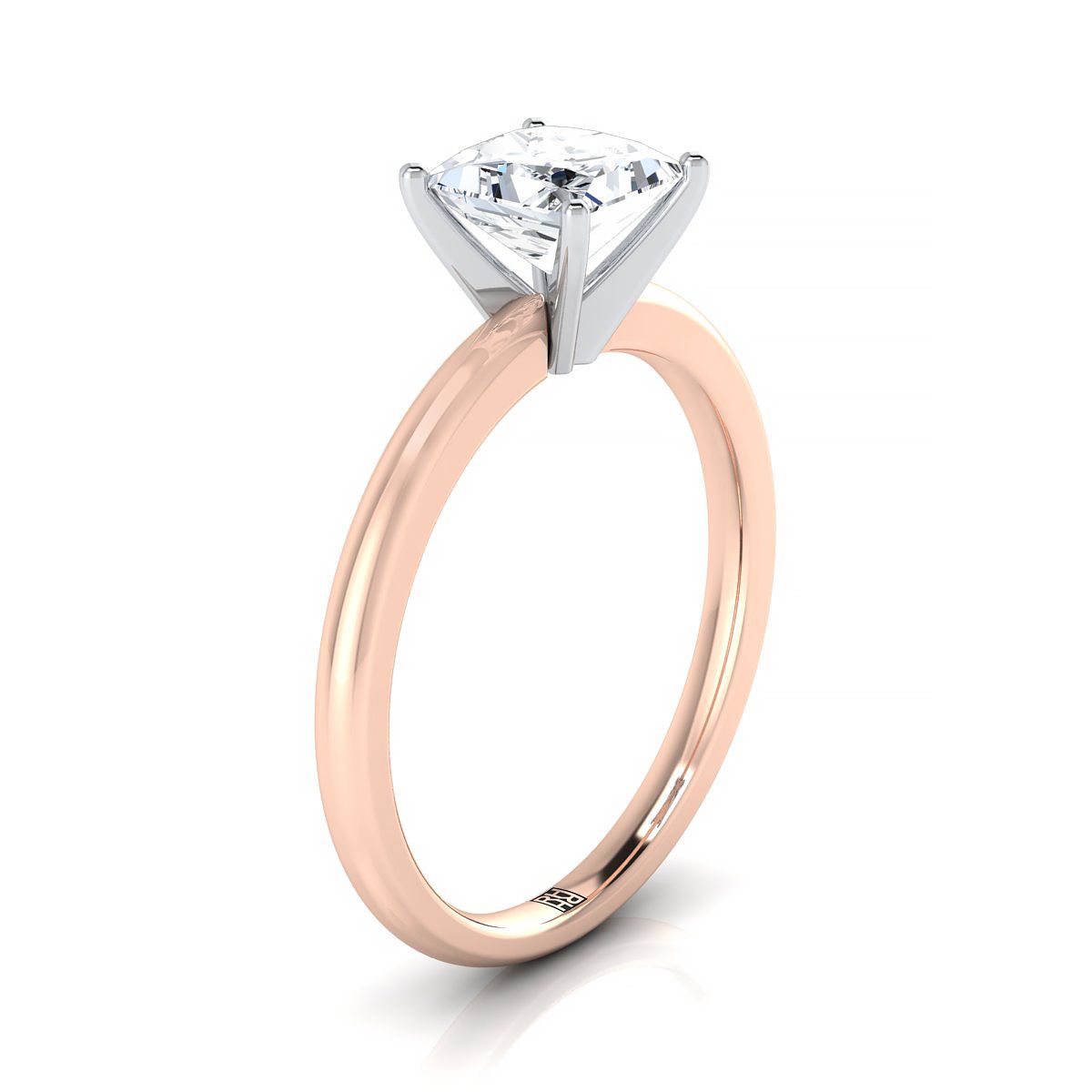 14K Rose Gold Princess Cut Round Comfort Fit Claw Prong Solitaire แหวนหมั้น