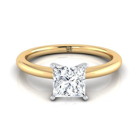 แหวนหมั้นทอง 14K สีเหลืองทอง Princess Cut Round Comfort Fit Claw Prong Solitaire