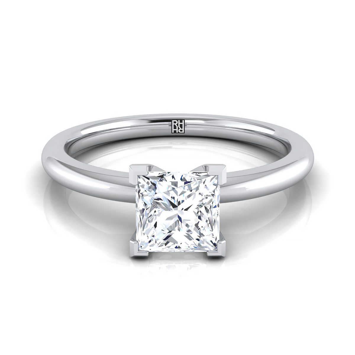 แหวนหมั้นเพชร 14K White Gold Princess Cut Round Comfort Fit Claw Prong Solitaire