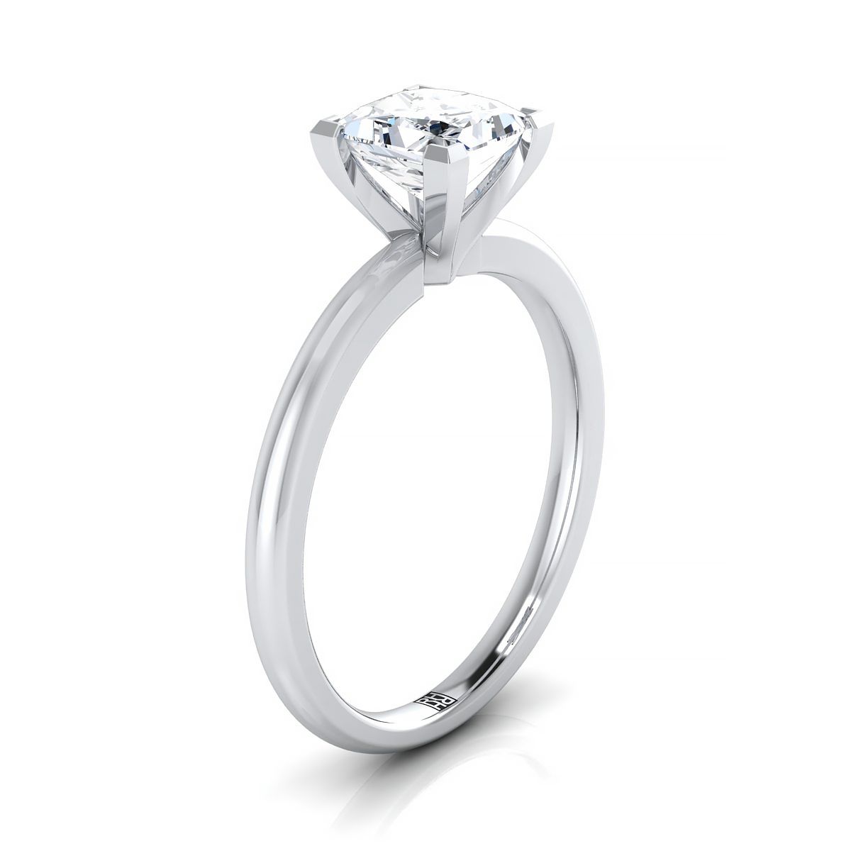 แหวนหมั้นทองคำขาว 18K Princess Cut Round Comfort Fit Claw Prong Solitaire