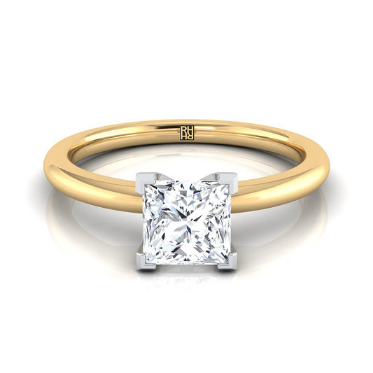 18K Yellow Gold Princess Cut  Round Comfort Fit Claw Prong Solitaire Engagement Ring