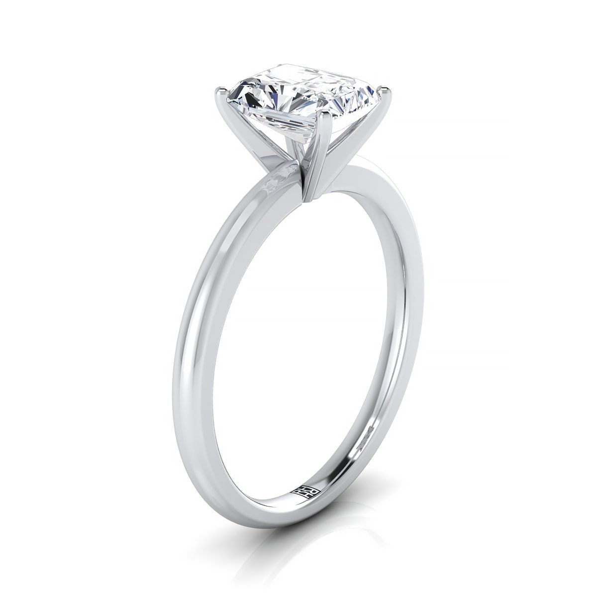 Platinum Radiant Cut Center Round Comfort Fit Claw Prong Solitaire แหวนหมั้น