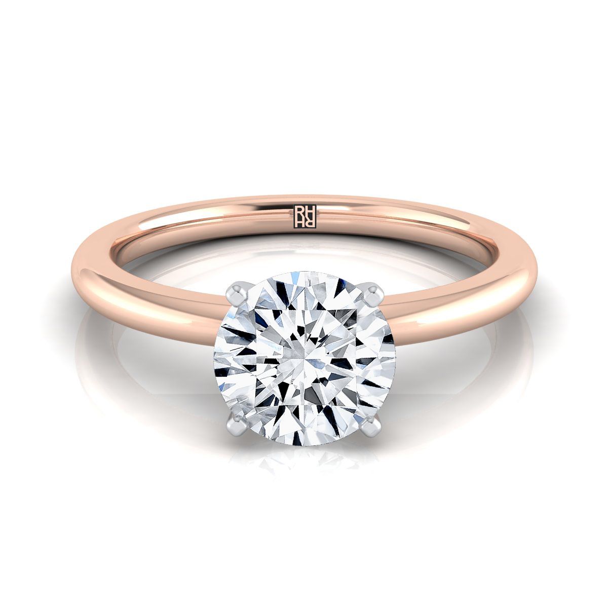 14K Rose Gold Round Brilliant Round Comfort Fit Claw Prong Solitaire แหวนหมั้น