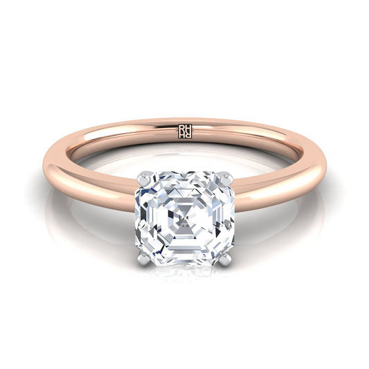 แหวนหมั้นเพชร 14K Rose Gold Asscher Cut Round Comfort Fit Claw Prong Solitaire