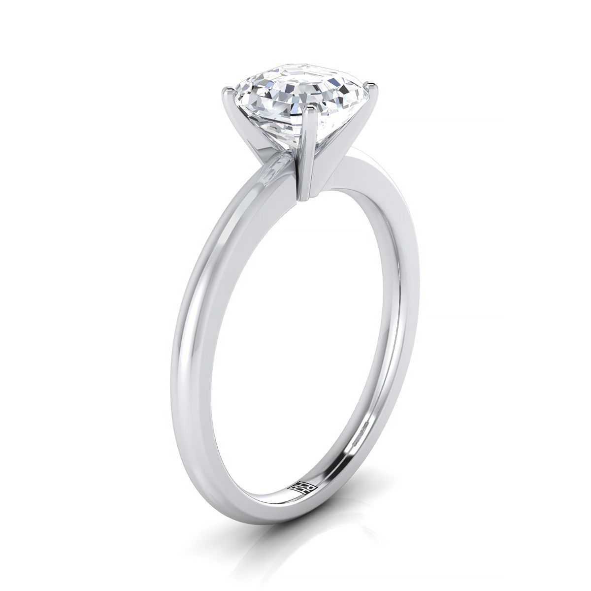 แหวนหมั้นทองคำขาว 18K Asscher Cut Round Comfort Fit Claw Prong Solitaire