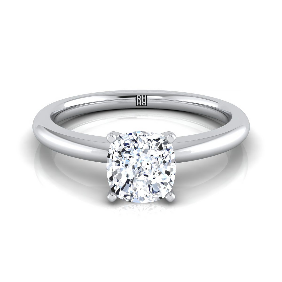 แหวนหมั้นเพชร 14K White Gold Cushion Round Comfort Fit Claw Prong Solitaire